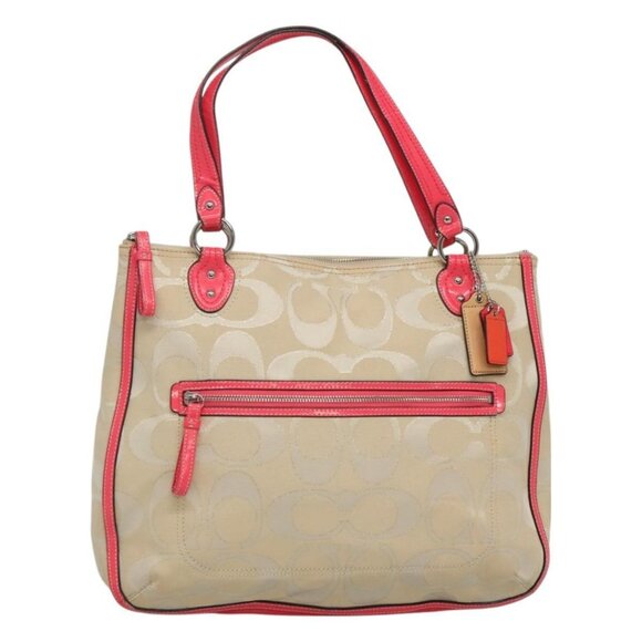 Coach Signature Tote Bag Canvas Beige Auth bs24162 - Picture 1 of 16